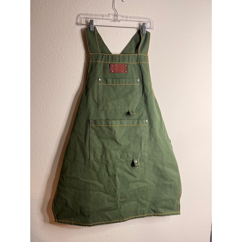 Creative Co-op Canvas Work Apron 100% Cotton Green Utility Shop Garden Chef